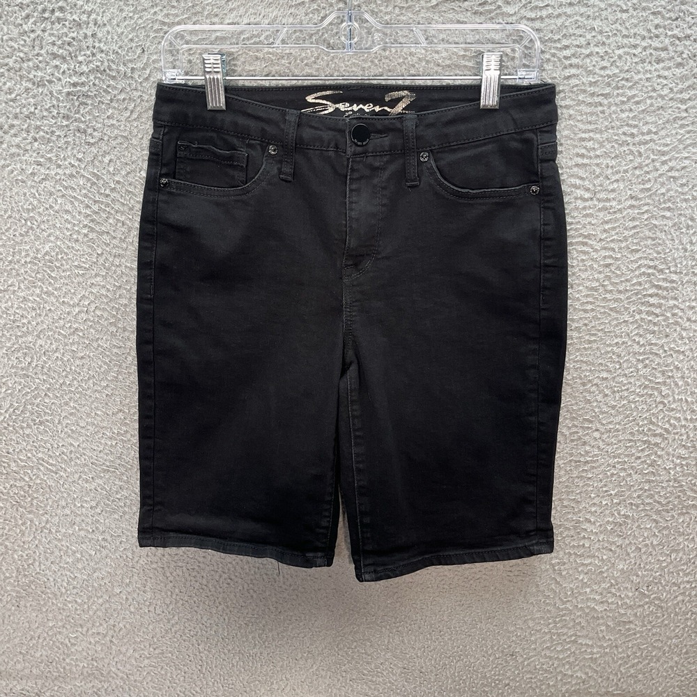 Seven7 Shorts‎ Womens 6 Black Denim Sunset Bermuda Stretch Preppy Casual